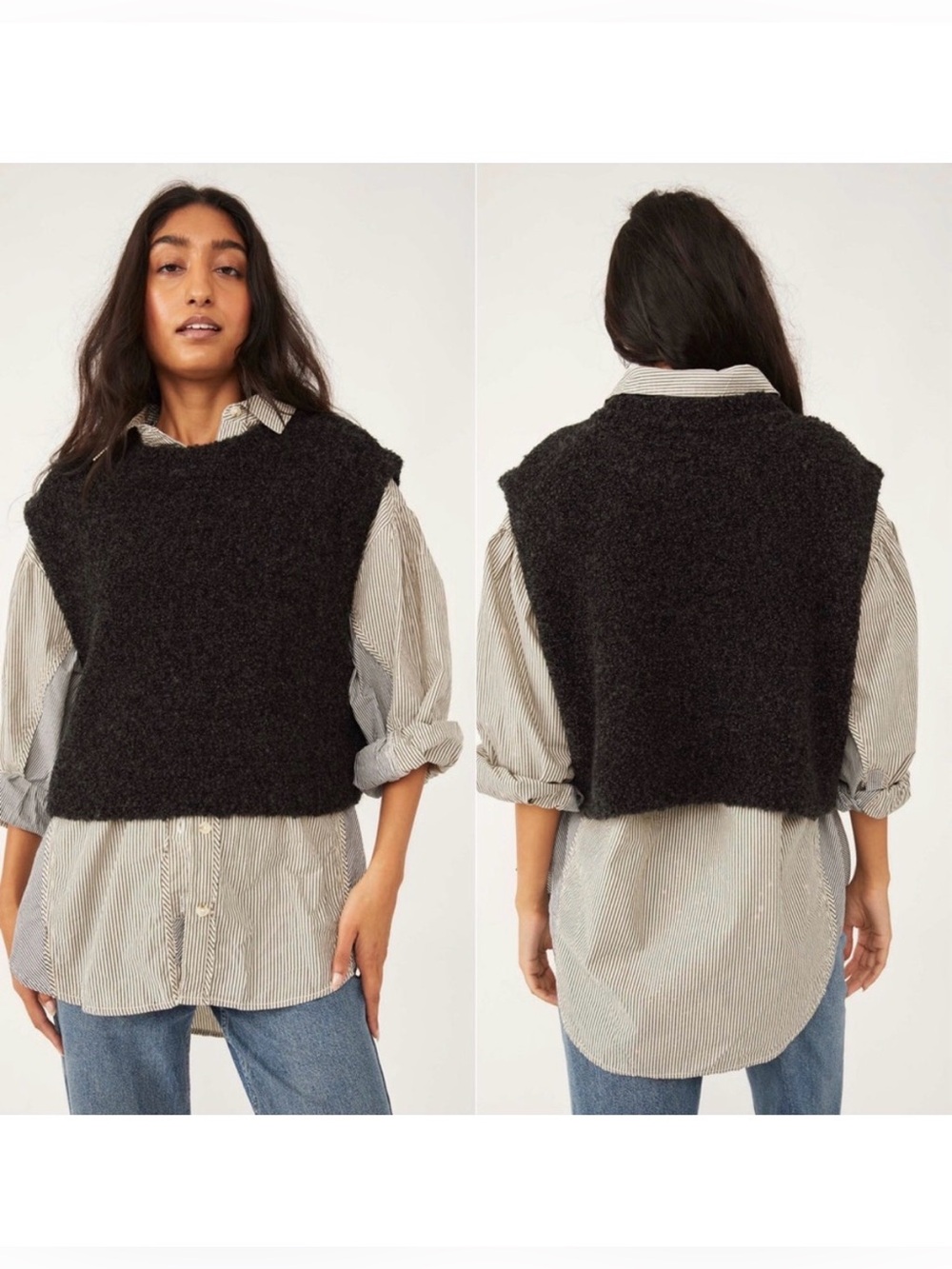 Free People Margot Vest In Black Charcoal Boucle Size XS